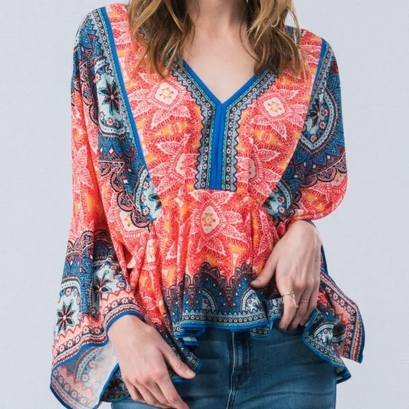 Boho Print  Dolman Sleeve Top - Picture 2 of 4